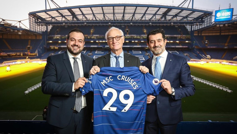 מסיבת העיתונאים בסטמפורד ברידג' בו הודיעו צ'לסי ו- MSC על הסכם שיתוף פעולה. צילום MSC